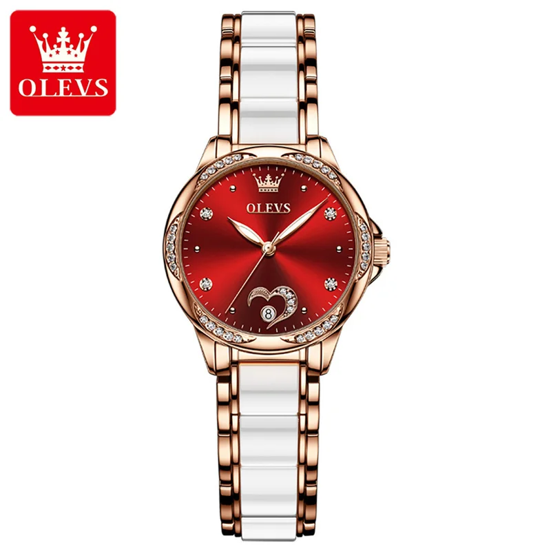 OLEVS-relojes mecánicos automáticos para Mujer, Reloj de pulsera de acero de cerámica creativa, nuevo