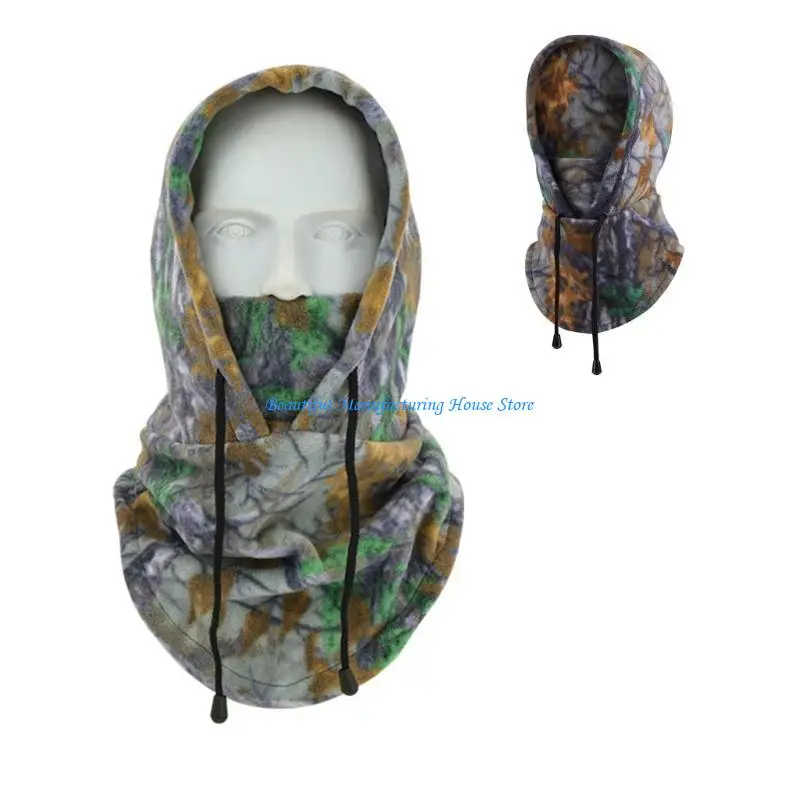 

E56A Winter Balaclava Neck Protect Hat Adjustable Size Hood Camouflage Hat for Adult
