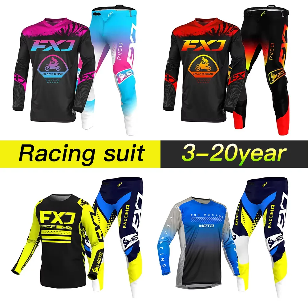 Motocross Jersey and Pant child customize yellow Off-road name number girl Enduro cross Kits boy MX MTB black Combo 20 22 24 26