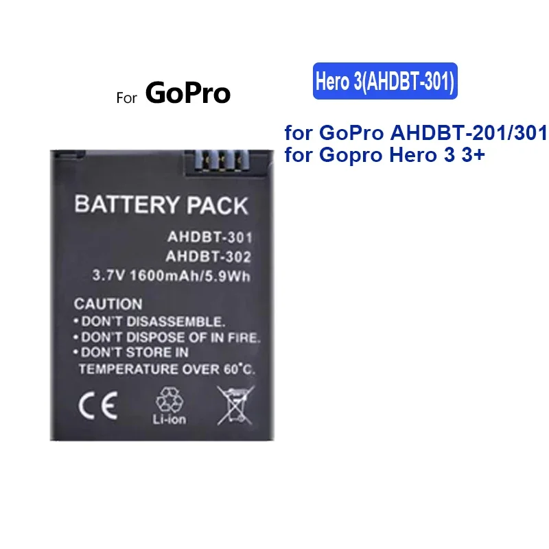 430mAh-1780mAh Battery AHDBT-10 AHDBT-501 AHDBT-301 AHDBT-401 for GoPro Hero 2 3 3+ 4 5 6 7 8 9 10 11 12 Bateria