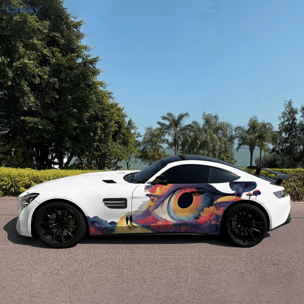 CATSKY.2pcs. Retro Cool Weird Mushroom with Eyes Decorative Fitting Scratch-Resistant Car Wrap Sticker (Suitable for Gifting & D