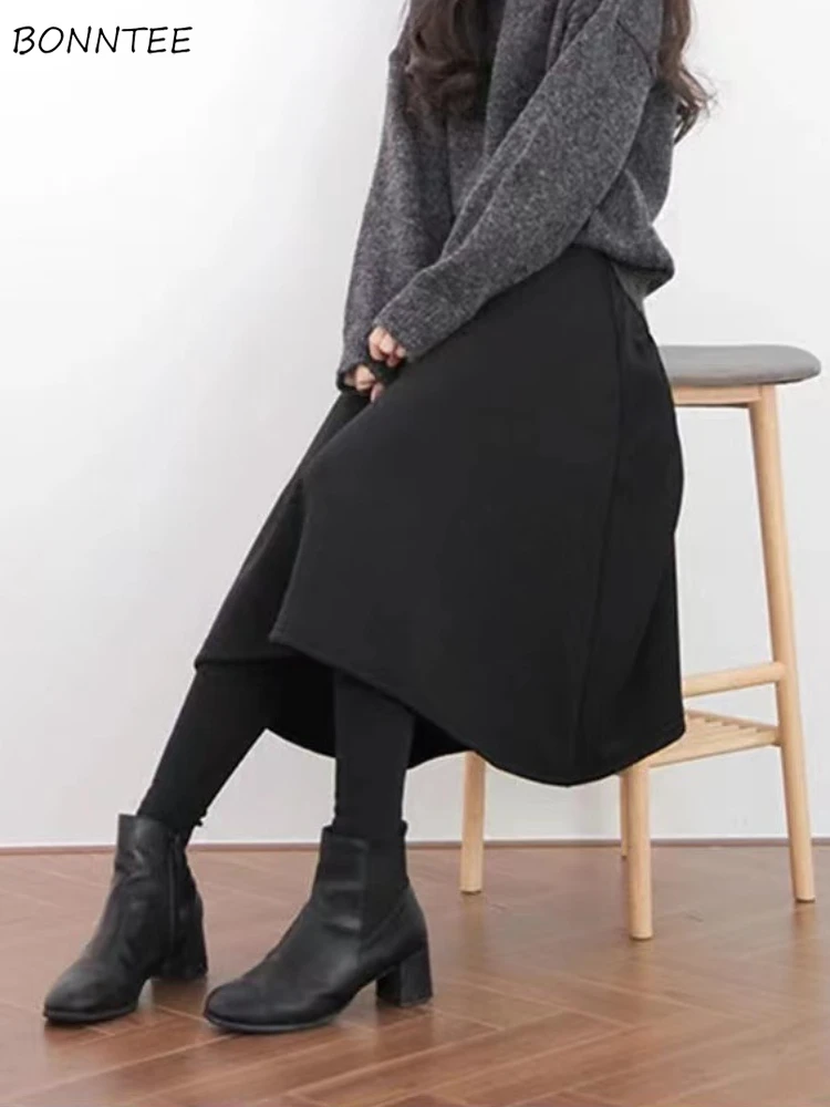 

Midi Plus Velvet Skirts Women Solid Autumn Winter Keep Warm Korean Fashion Aesthetic Clothing Office Lady Streetwear Gentle Ins