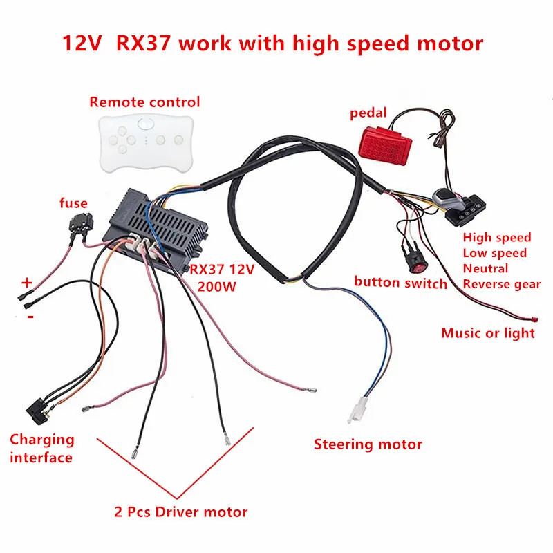 Mobil listrik anak DIY dimodifikasi kawat dan kit saklar, 12V 4WD pengontrol dengan 2.4G Bluetooth pengendali jarak jauh untuk mobil listrik bayi