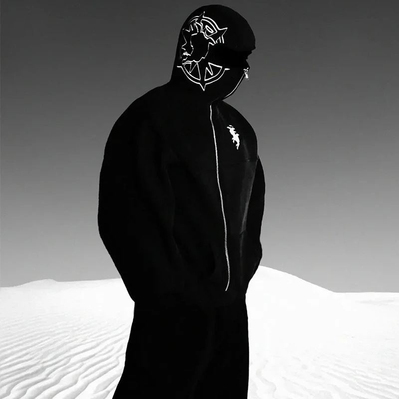 Mannen En Vrouwen Y2K Straat Hiphop Mode Volledige Zip Hoodie Goth Harajuku Lange Mouw Oversized Sweatshirt Herfst Losse Jassen top
