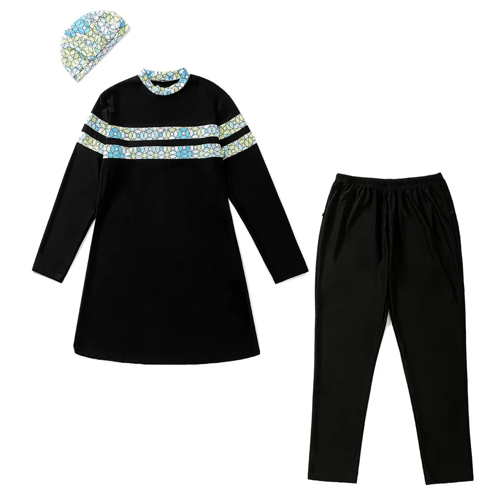 

3 шт., мусульманский купальный костюм, женский купальник с полным покрытием, абайя, хиджаб, скромный купальник, буркини, исламский купальный костюм, большие размеры, Maillot De Bain