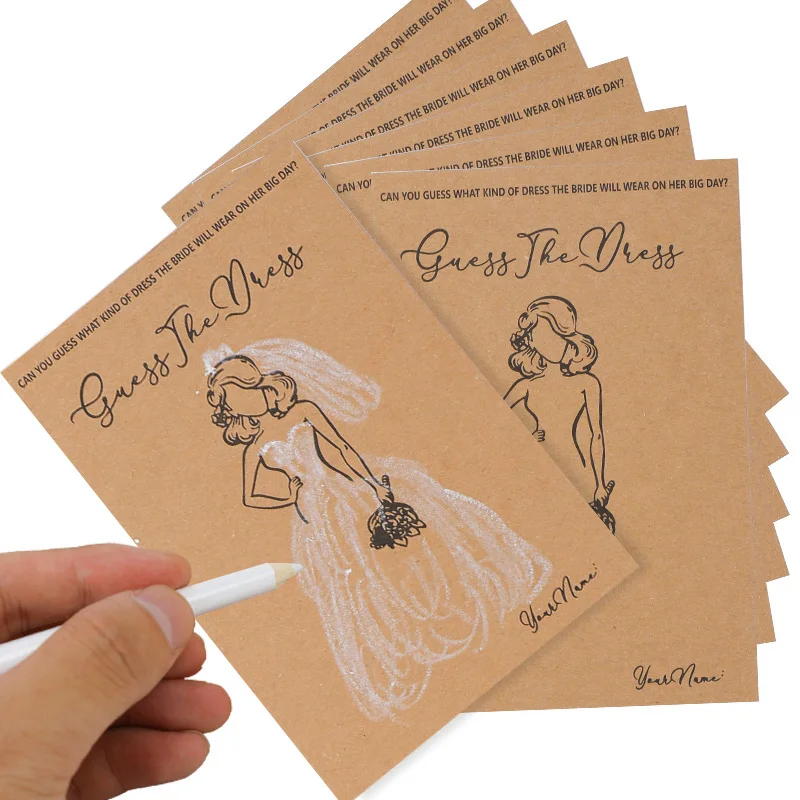 

10/20sets Wedding Dress Game Card with Pens Guess the Dress Bridal Shower Painting Games Bachelorette Party Decoration Gifts