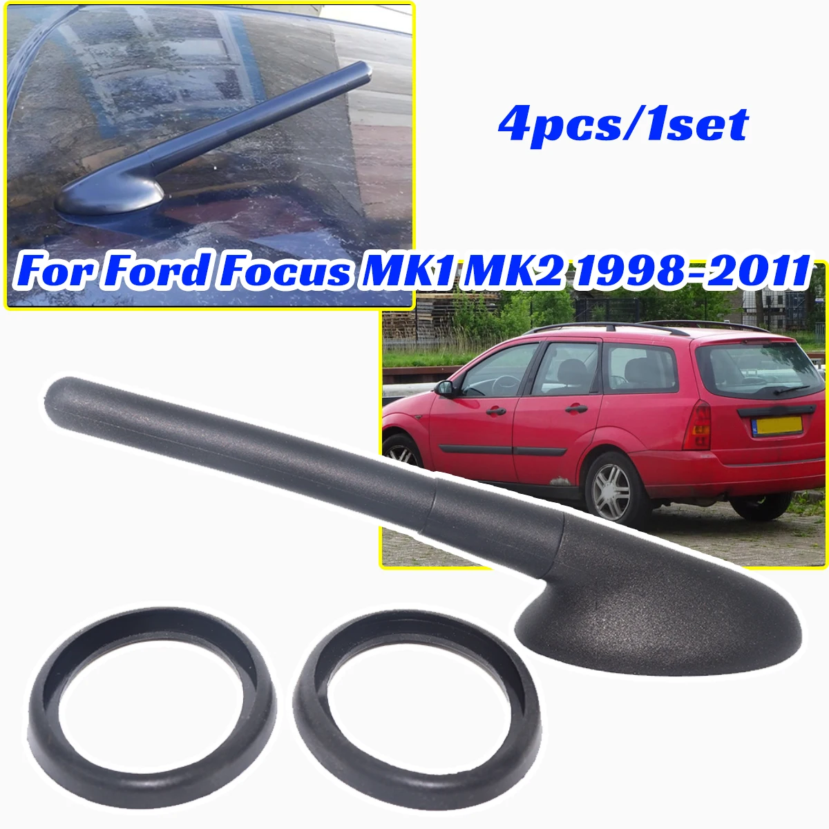 

9.7CM/3.82in AM/FM Antenna Bee Sting Aerial Mast Radio Roof Mount Short Rod Gaskets Base Seal For Ford Focus MK1 MK2 1998-2011