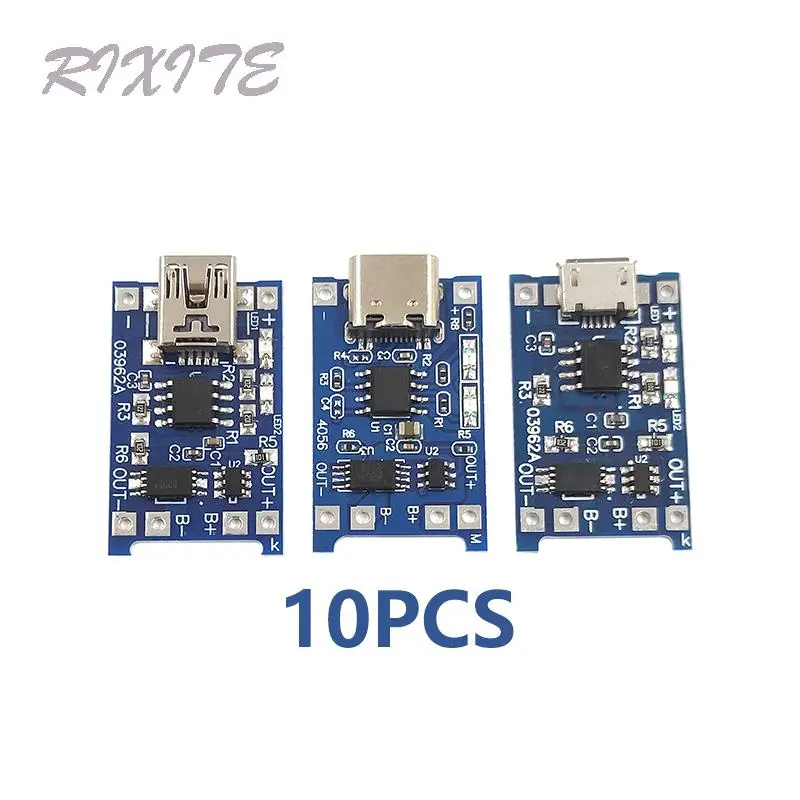 10PCS TYPE-C Micro USB 5V 1A 18650 TC4056A Lithium Battery Charging Board Charger Module with Protection Dual Functions TP4056