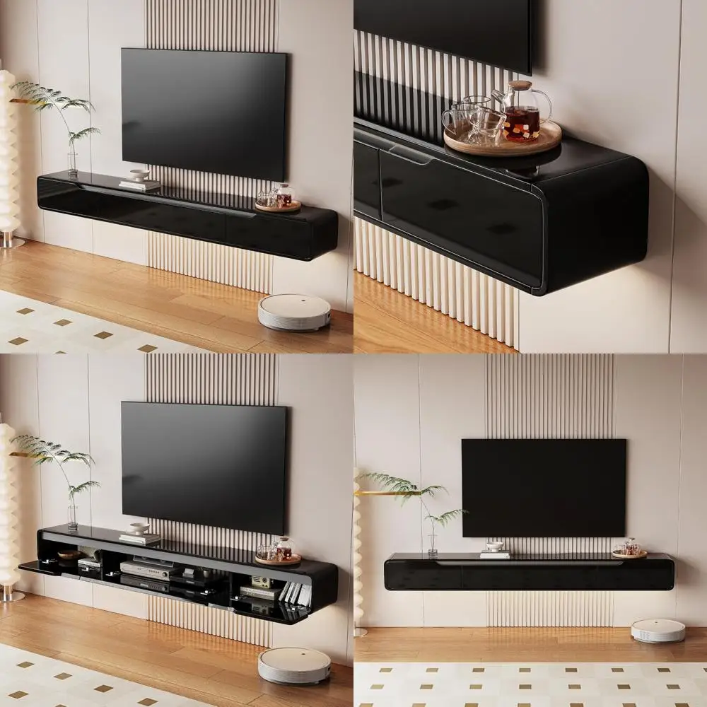 

70-дюймовая настенная глянцевая подставка для телевизора с тремя дверцами для хранения медиа в гостиной и спальне