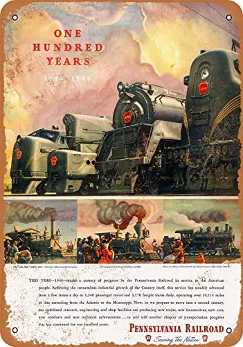 1946 Пенсильвания железнодорожная дорога сто лет винтажный вид металлический знак 8x12 дюймов Настенный декор
