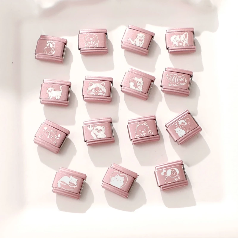 핑크 러브 링 결혼 약혼 홈 미스터 부인 이탈리아어 매력 링크 맞는 9mm 스테인레스 스틸 팔찌 커플 연인 DIY 선물 만들기