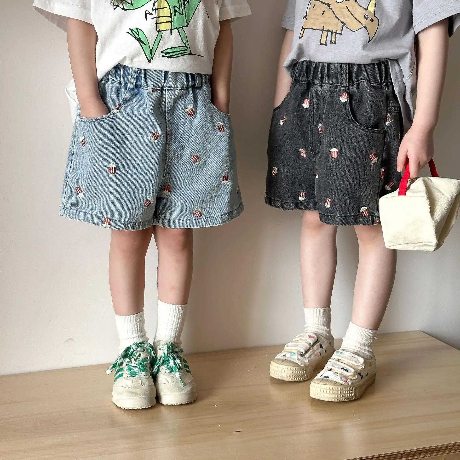 Summer Kids Baby Denim Shorts Embroidered Popcorn Casual Pants 2026 New Korean Style Baby Boys Girls Loose Jeans Shorts