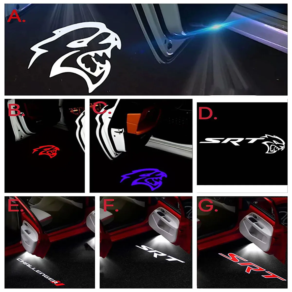 LED Light Car Door Welcome Projector Lights Ghost Shadow Courtesy Lamp For Dodge Challenger SRT Demon Scat Pack Badge Accessorie