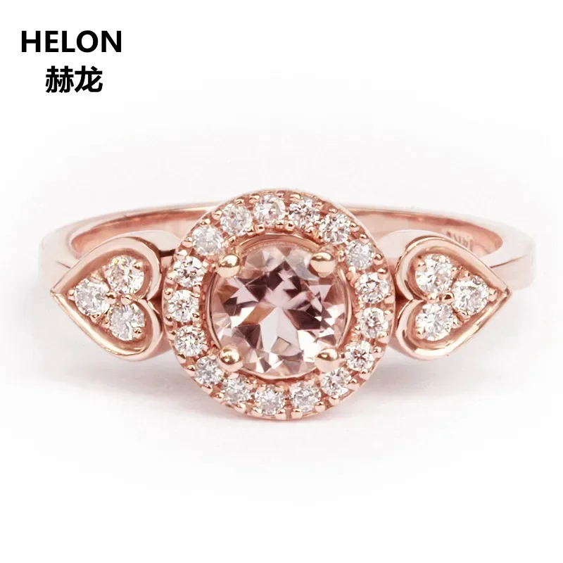 0.8CT Natural Diamonds Round Morganite Engagement Wedding Ring Solid 14k Rose Gold Classic Women Anniversary Party Fine Jewelry