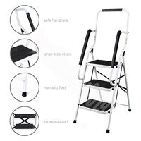 Foldable 3 Step Ladder with Handrails, Steel, Large Size Pedal, Anti-Slip Feet, 150 kg Capacity, Easy to Store, for Home Kitchen