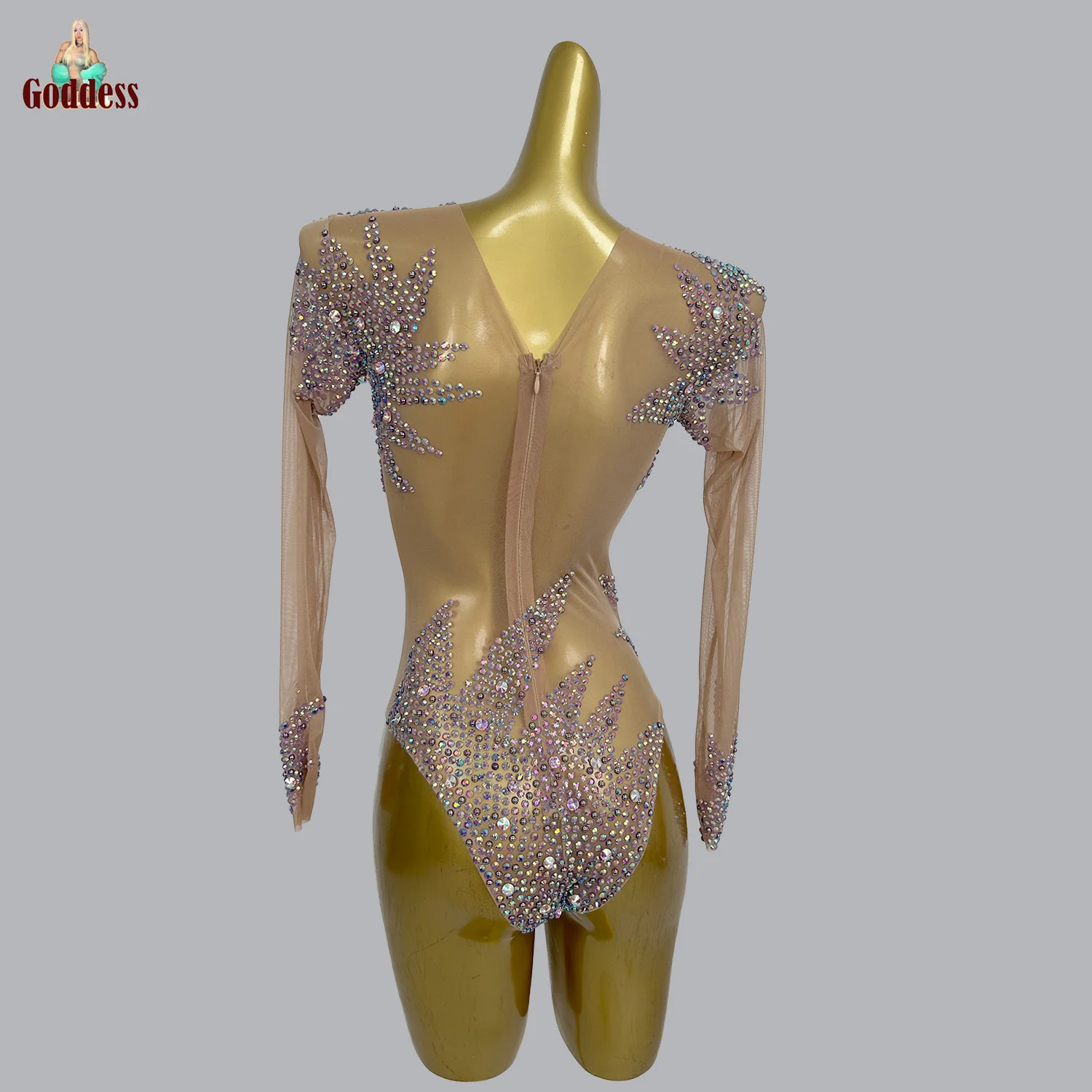 Women Fancy Leotard Rhinestones Skinny Bodysuit Club Girls Dance Show Bodysuits Bars DJ Singer Stage Costumes Sheer Mesh Leotard