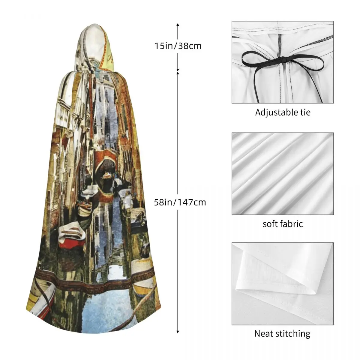 Capa longa com capuz estilo pintura veneza romântica, fantasia medieval de bruxa, capa cosplay, casaco de halloween adulto unissex