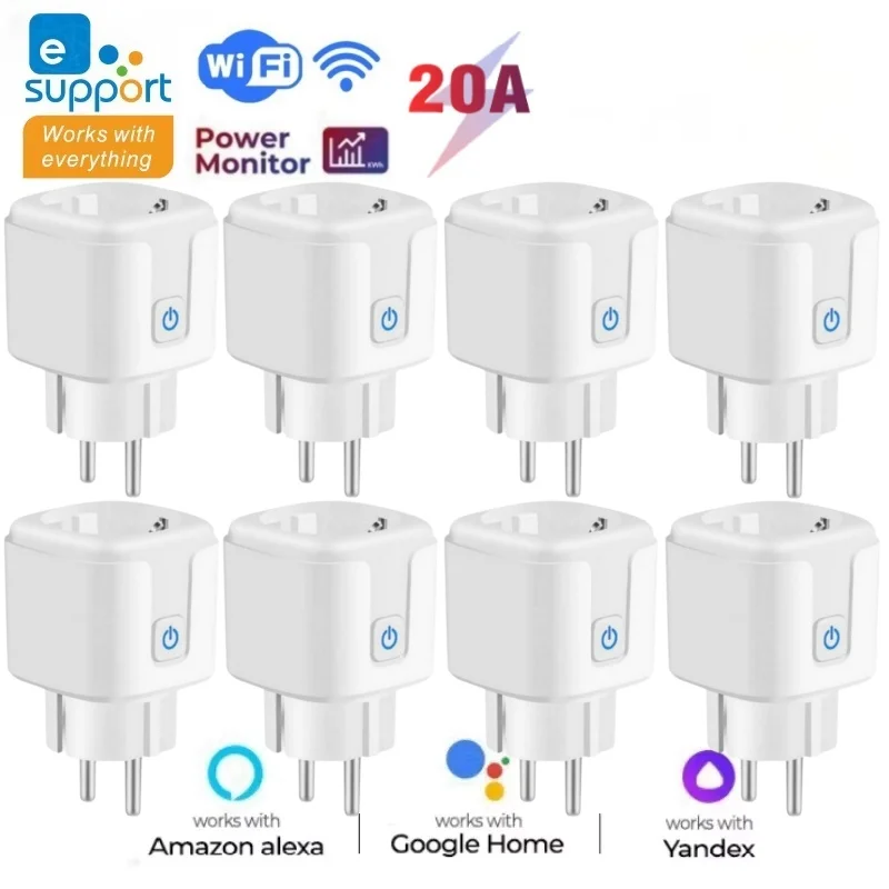 1~8pcs Ewelink Smart Socket EU16A/20A Wifi Smart Plug With Power Monitoring eWelink APP Remote Control Support Google Assistant