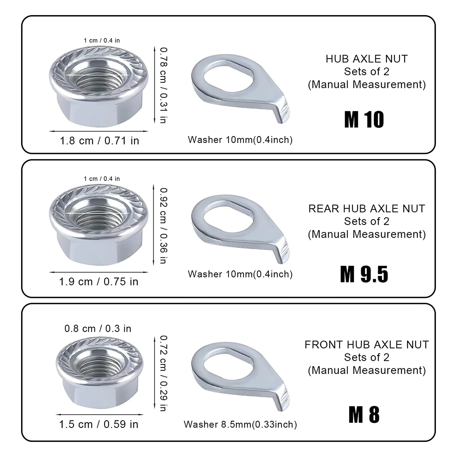 E-bike Hub Motor Nuts Safety Washer Front Rear Hub Carbon Steel M8/M9.5/M10 Lock Nut For 250-1000W Motors Electric Bicycle Parts