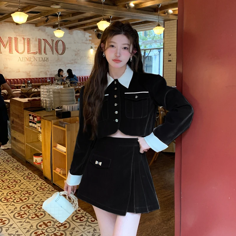 

Autumn/Winter Hong Kong Style Sweet and Cool Quilted Thick Chic Style Short Jacket and Pleated Skirt-Pants Set for Women Fashion