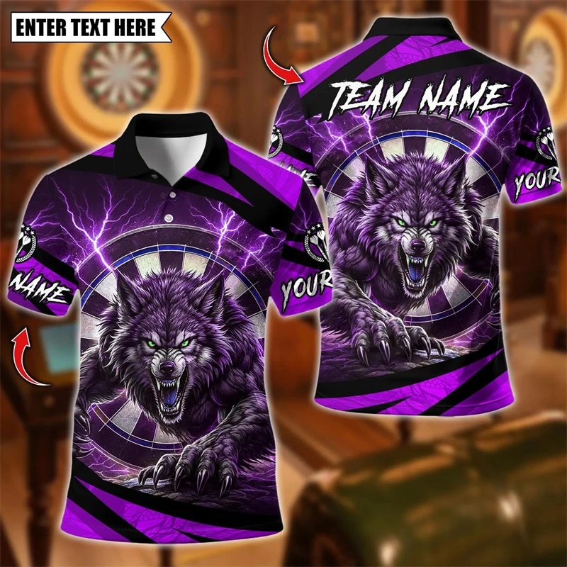 2026 New Wolf Graphic Darts Polo Shirts For Men Custom Name Team Name 3D Printed Polo Shirt Loose Breathable Team Uniforms Tops