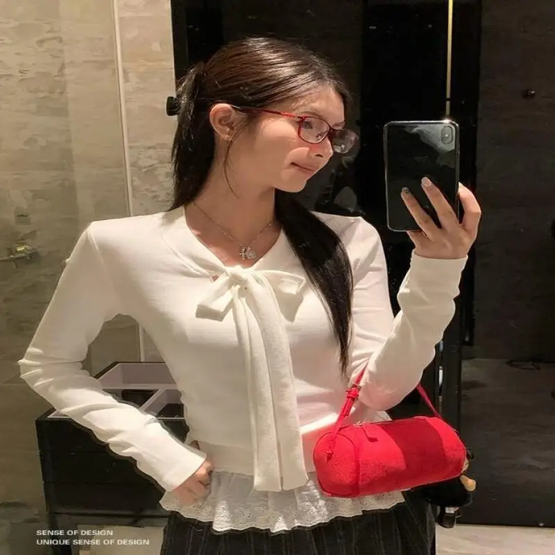 

Women's Pullover Sweater Autumn Winter New Korean Style Design Lace Trim Autumn Winter Fashion Design Long Sleeve Tops Trendy