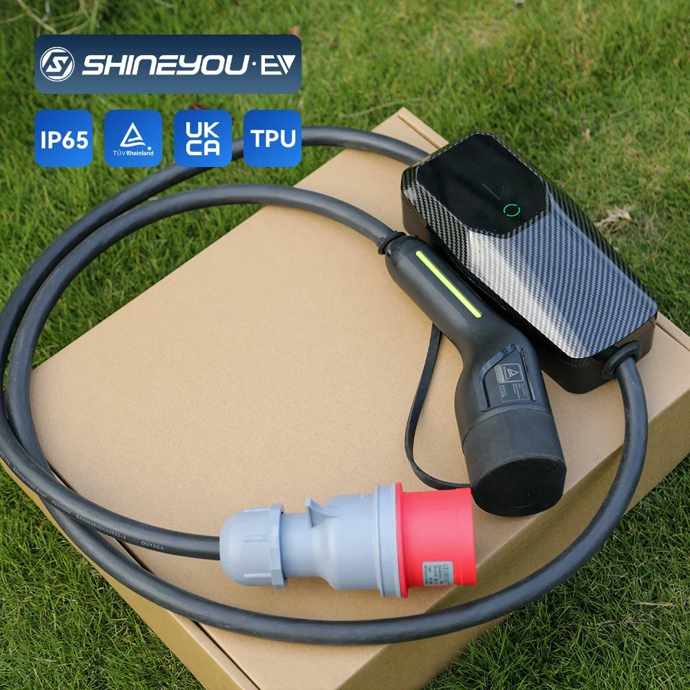 High Quality Type 2 Max 32a 22kw Lcd Screen Iec 62196 3phase Current Adjustable Charging Portable Ev Wall Charging