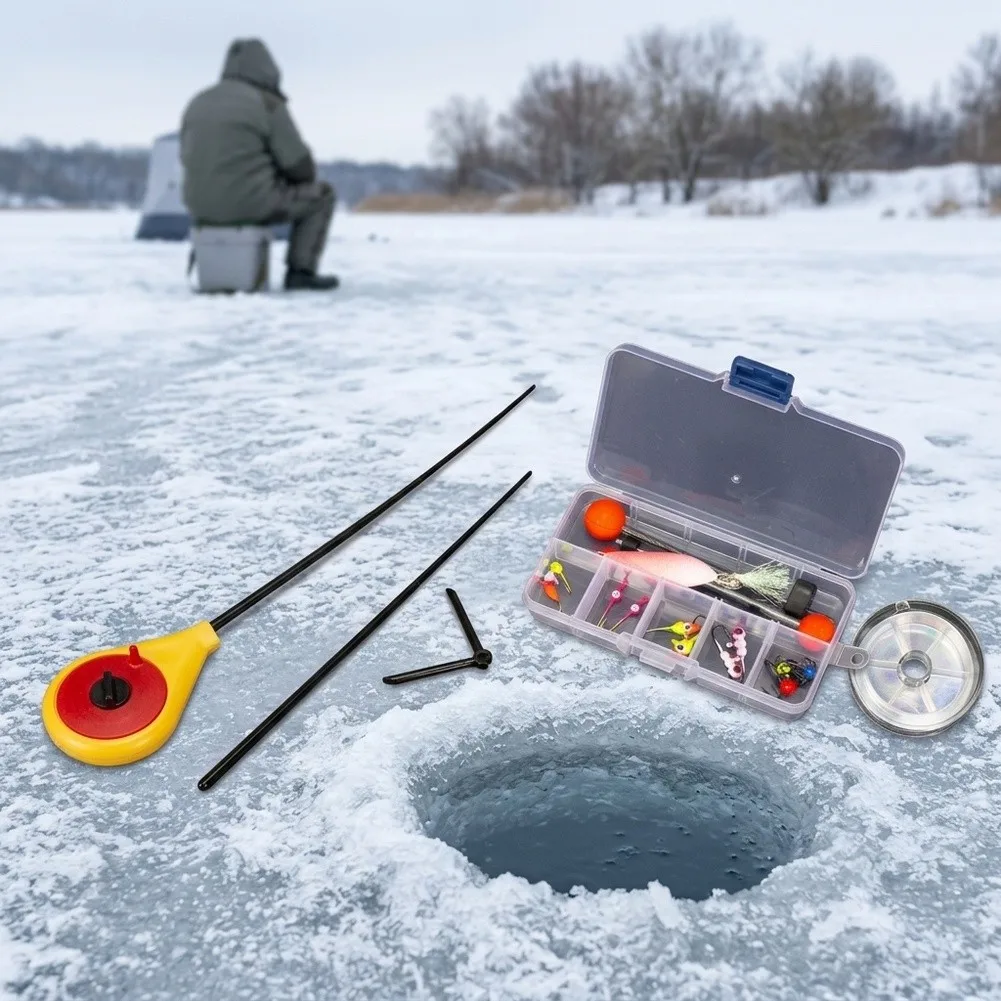 Ice Fishing Rod For Combo Kit Flat Spring Tip Indicator Ice Fishing Jigs Winter Fishing Rod And Hook Combination Fishing Tackles