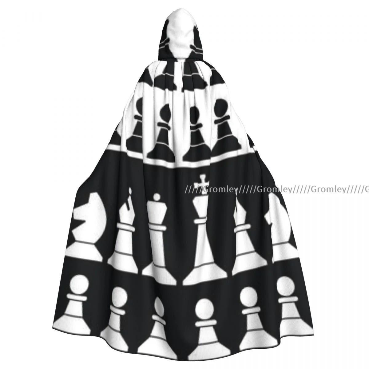 Unisex Halloween Cloak Chess Pieces Icons Cape Hooded Medieval Costume Witch Wicca Vampire