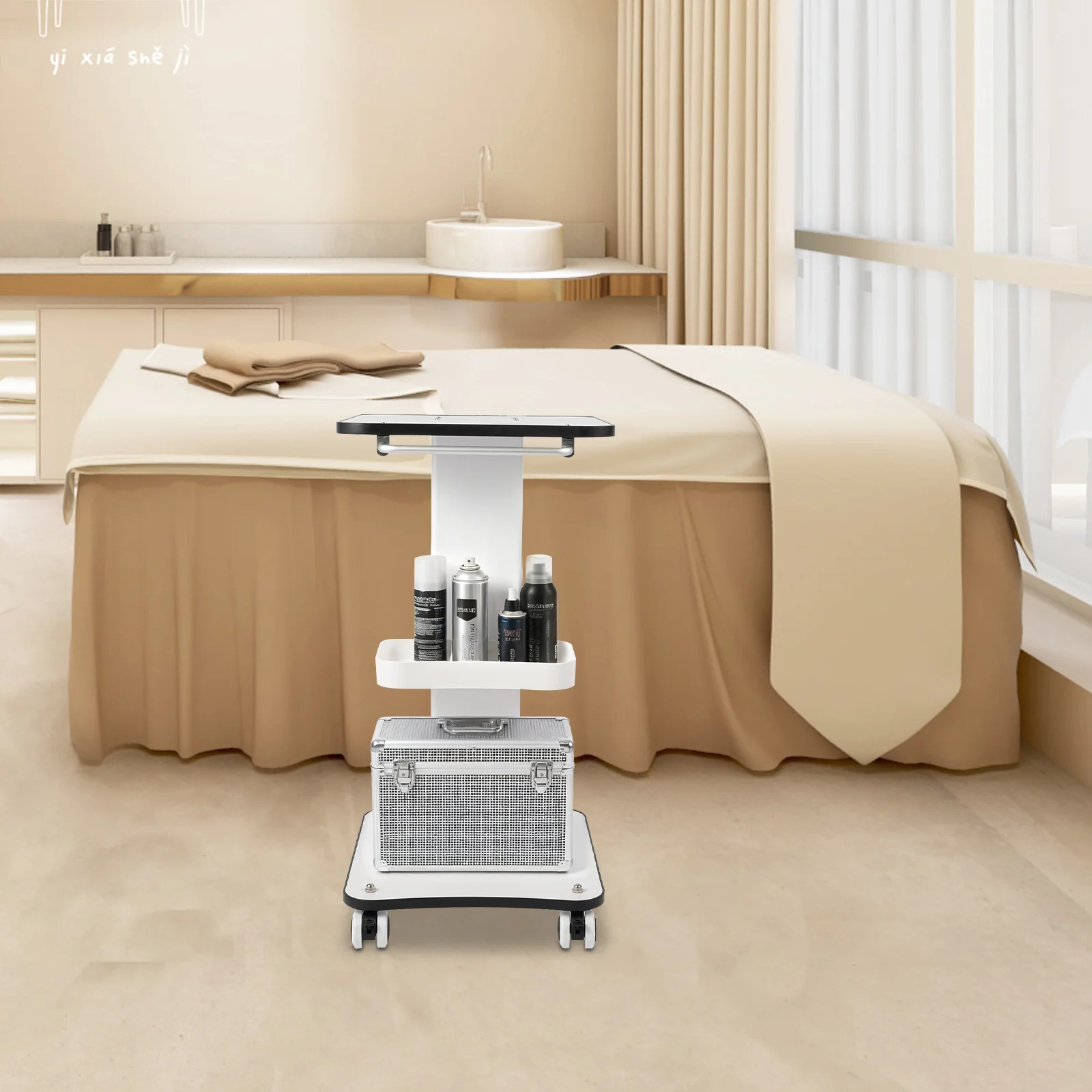 Carrito de Salón de Belleza con Ruedas, Carrito Rodante con Asa para Salones, Tiendas, Salones de Belleza, Peluquerías, Clínicas Médicas, etc., Hierro, Blanco. Capacidad: Aproximadamente 40 kg/88.18 lb