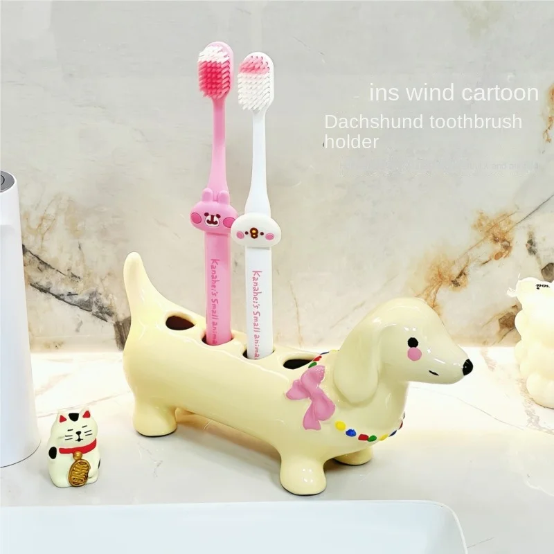 LazyChild Dachshund Toothbrush Holder Practical Bathroom Toothbrush Storage Rack Toothbrush Base Manual Toothbrush Organizer
