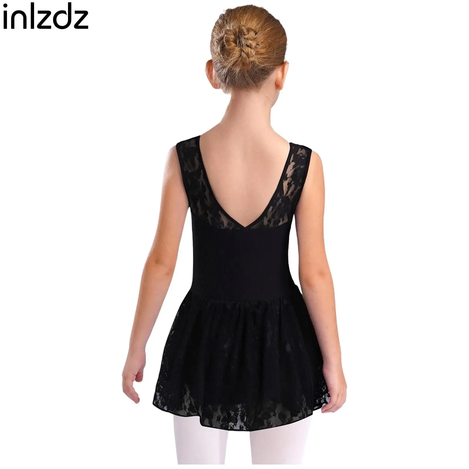 

Girls Ballet Leotard Dress Fashion Sleeveless V-Back Floral Lace Dance Dress Ballet Practice Gymnastics Performance Party Wear