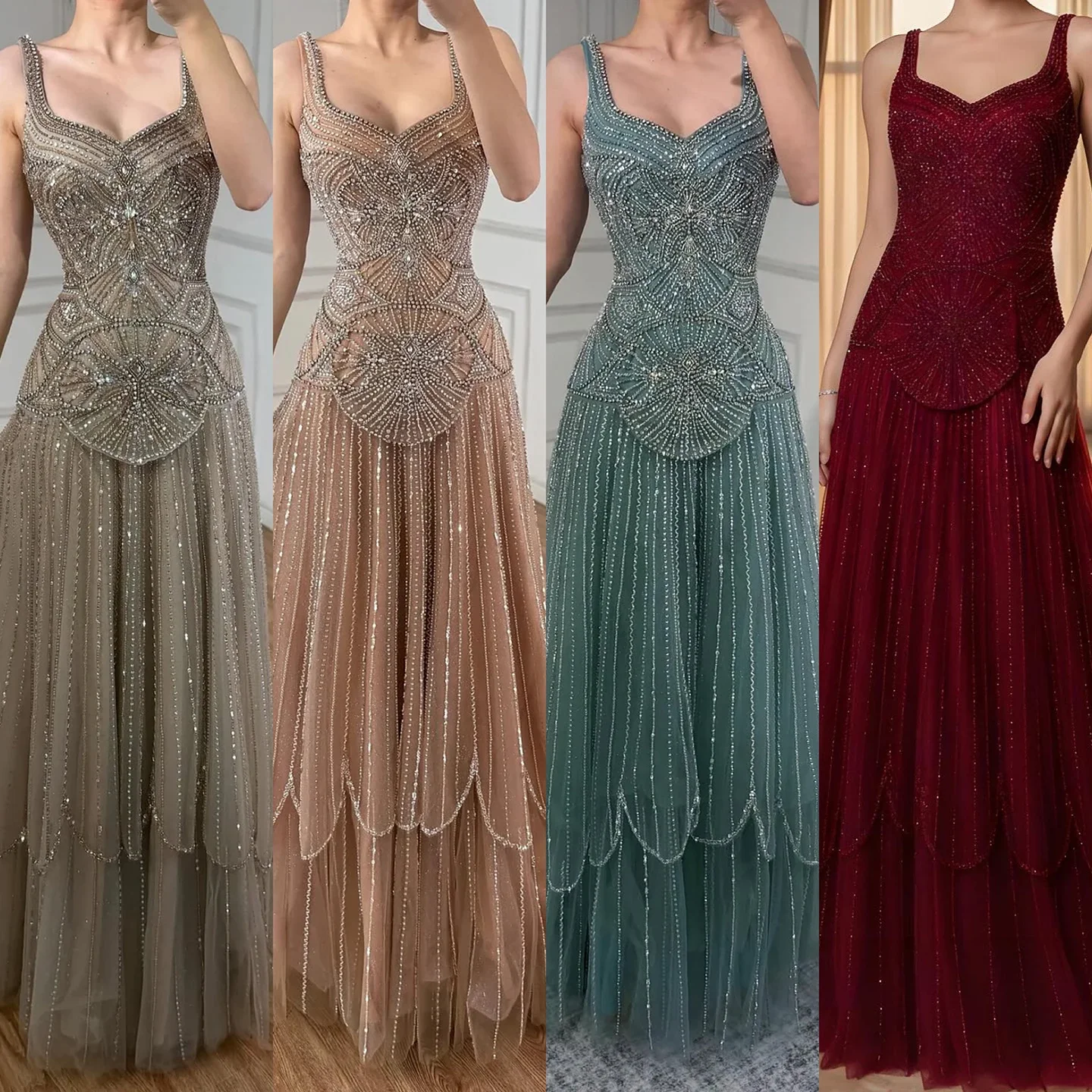 Aenyrst Luxury Spaghetti Strapless Sequins Elegant Beaded A-Line Evening Dress Formal Party Gown Exquisite Customized image 6