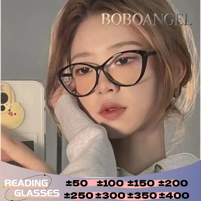 

BOBOANGEL Ultralight Comfortable Trendy Cat Eye Women Anti Blue Light Reading Glasses Prescription Progressive Custom Eyeglasses