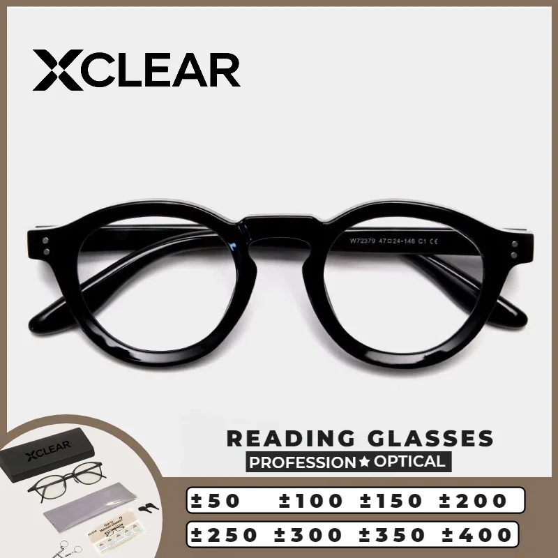 

XCLEAR Optical Anti Blue Ray Myopia Progressive Prescription Eyeglasses Reading Glasses Unisex Round Ultralight Rivet Design