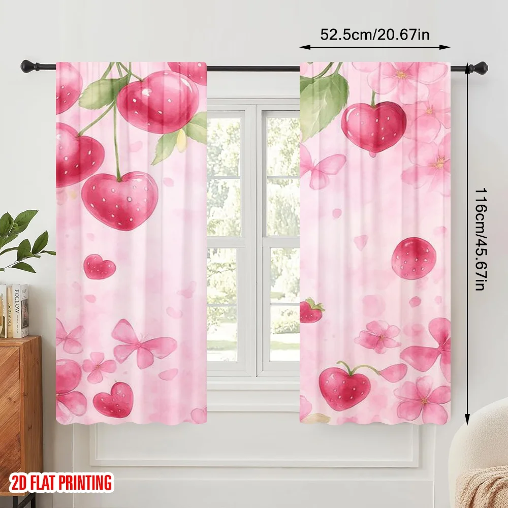 2pcs,2D plane printing Minimalist Curtains Berry Blossom Dream Polyester Fabric (without rod) Festive Use for Living Room,
