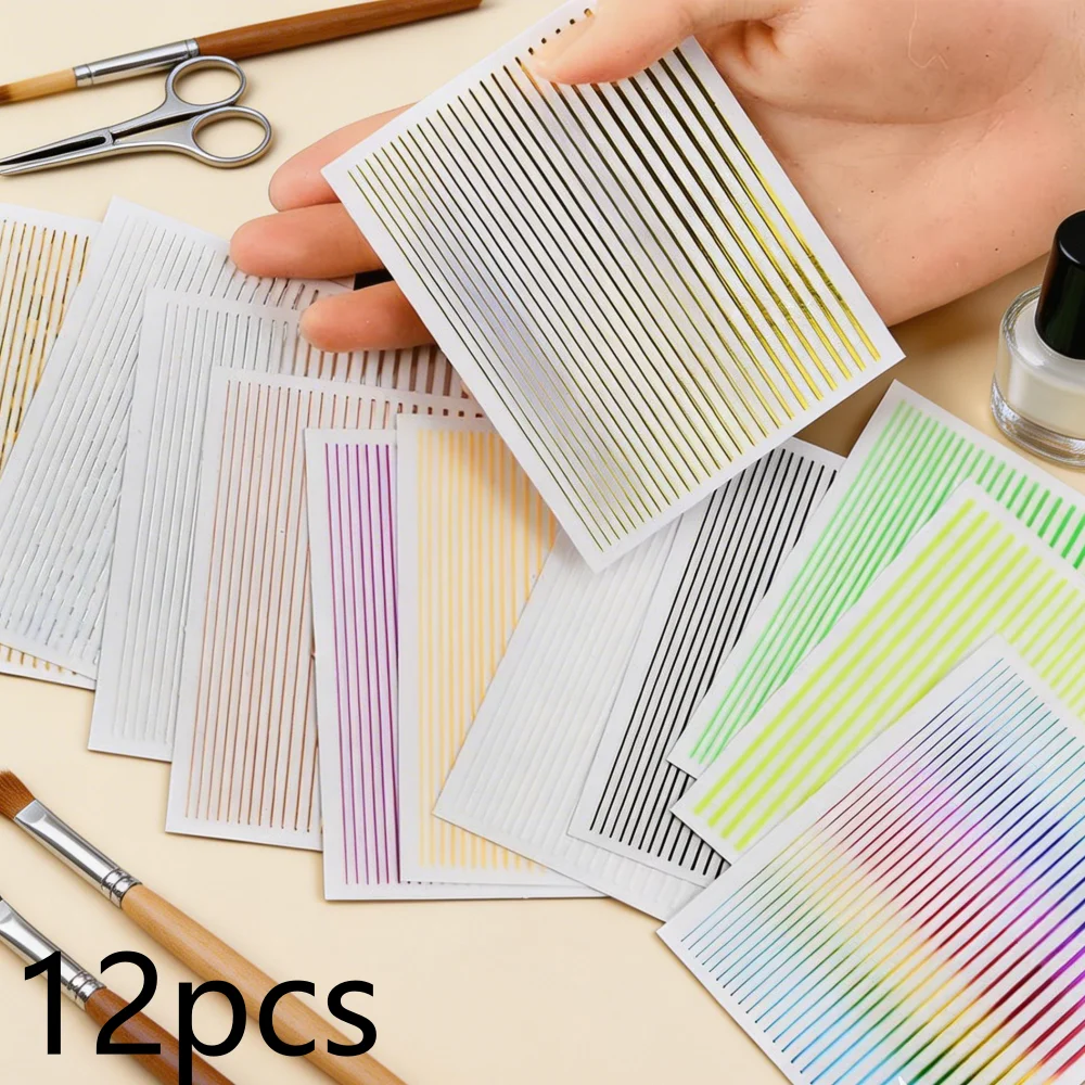 

1/12 шт. голографические радужные полоски-наклейки для ногтей, 3D самоклеящиеся цветные линейные наклейки для ногтей, французский дизайн, украшения для маникюра своими руками