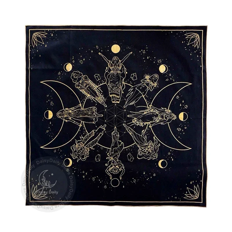 Black Gold Moon Phase Tarot Mat Oracle Mats Altar Cloths Tarot Altar Shrine Cloth Oracle Card Cloth Board Game Mat Home Decor