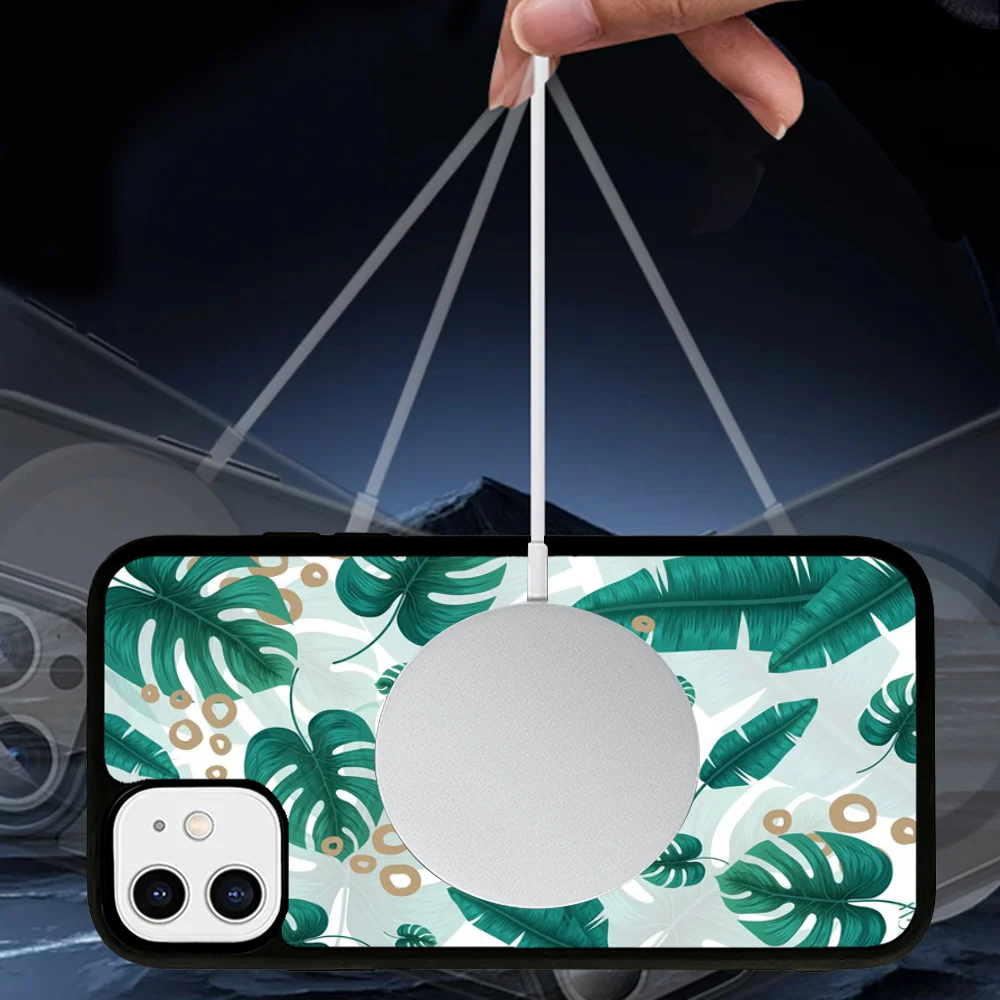 Palm Tree Leaves Phone Case Magnetic Case For iPhone 16 14 13 12 11 15 Pro Max Plus For Magsafe Wireless Charge Cover