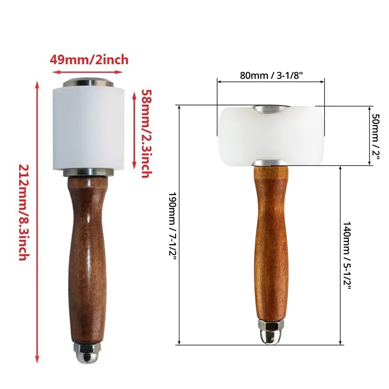 Leather Carving Hammer DIY Leather Craft Mallet Stamping Cowhide Sewing Rod Nylon I-T Two Head Tools with Wooden Handle