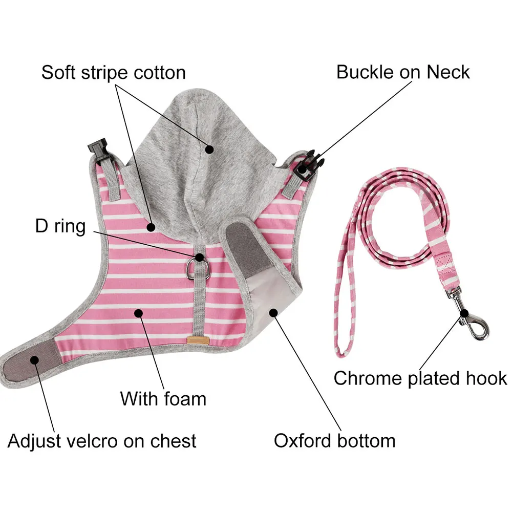 

Pet Harness Cat Vest Pure Cotton No Pull Leash Adjustable Quick Release Buckle Puppy Harness Sweatshirt Daily Walking Outdoor