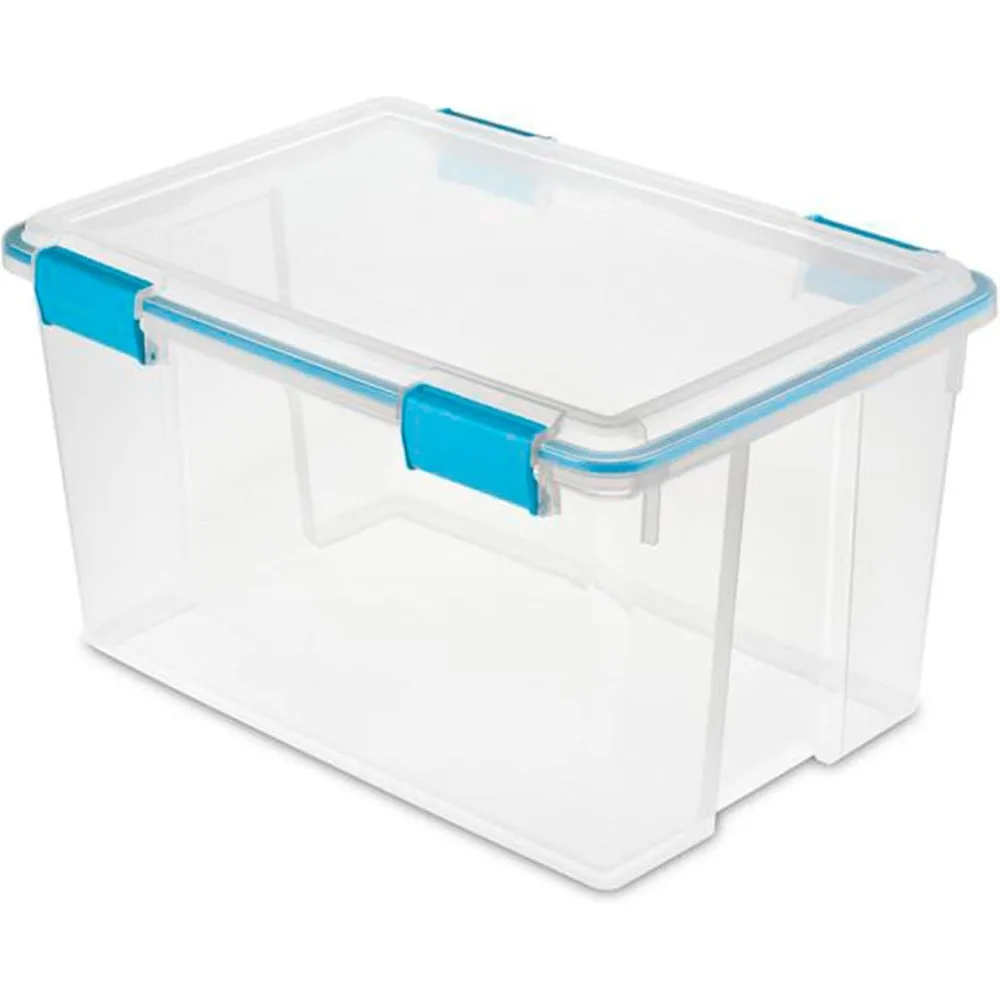 Cajas de almacenamiento apilables con asa de 2 capas, paquete de 12, transparentes con pestillos de colores para organización del hogar y la oficina