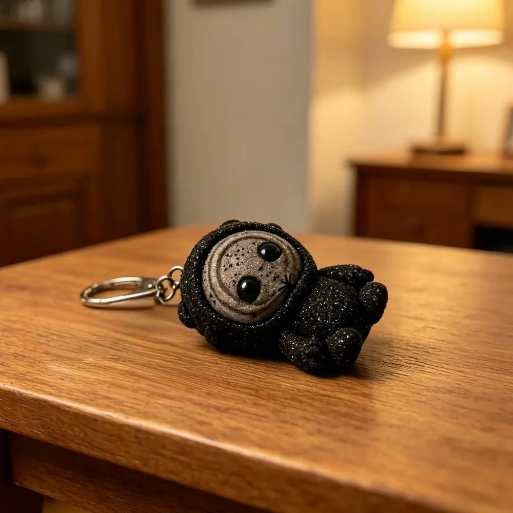 Viral Aesthetic Weird‑Cute Dark Glitter Plush Doll Keychain, Abstract Mini Stuffed Figure Bag Charm Gift view 2
