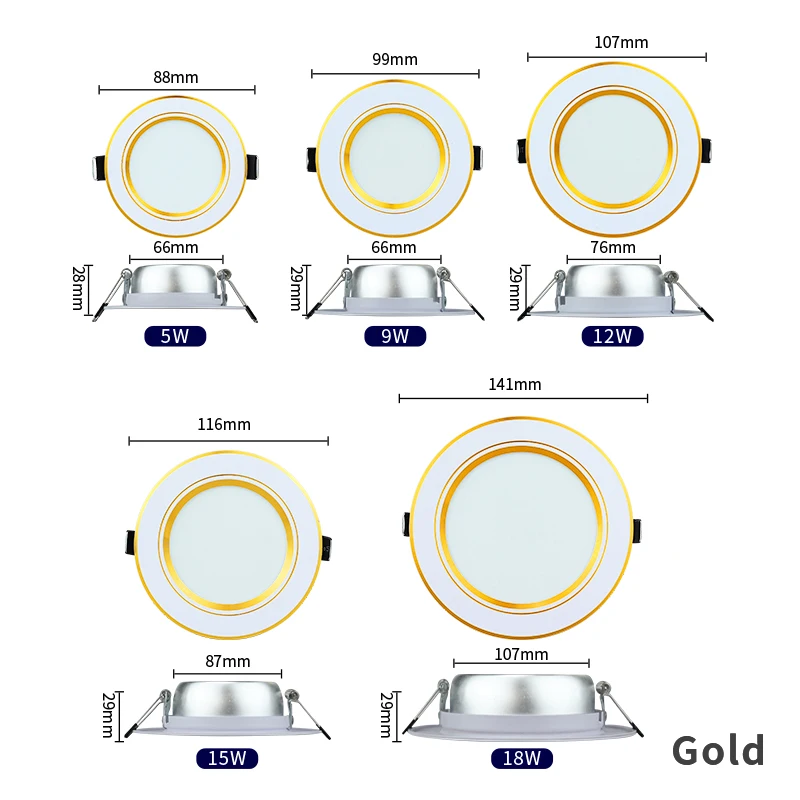 Downlight de teto LED redondo, luz embutida, luz de painel, iluminação interior, spot light, 5W, 9W, 12W, 15W, 18W, 220V