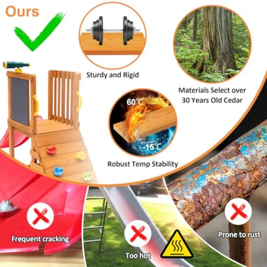 مجموعة أرجوحة ومنزلق للأطفال الصغار في الفناء الخلفي: مجموعات ملعب خشبية 6 في 1 مع أرجوحة أطفال للأطفال الصغار كرة سلة متسلق الصخور H