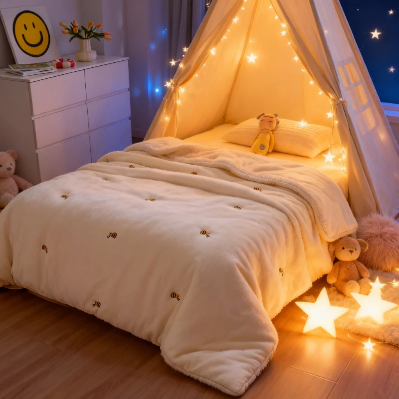 All Season Thick Embroidered Quilt Warm Soft Skin Friendly Comforter For Student Dormitory Bedding In Winter Spring And Autumn