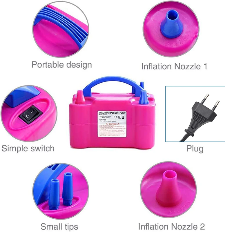 Portable High Voltage Double Hole AC EU Inflatable Electric Pump Balloon Air Balloon Pump Inflator Pump Portable Air Blower