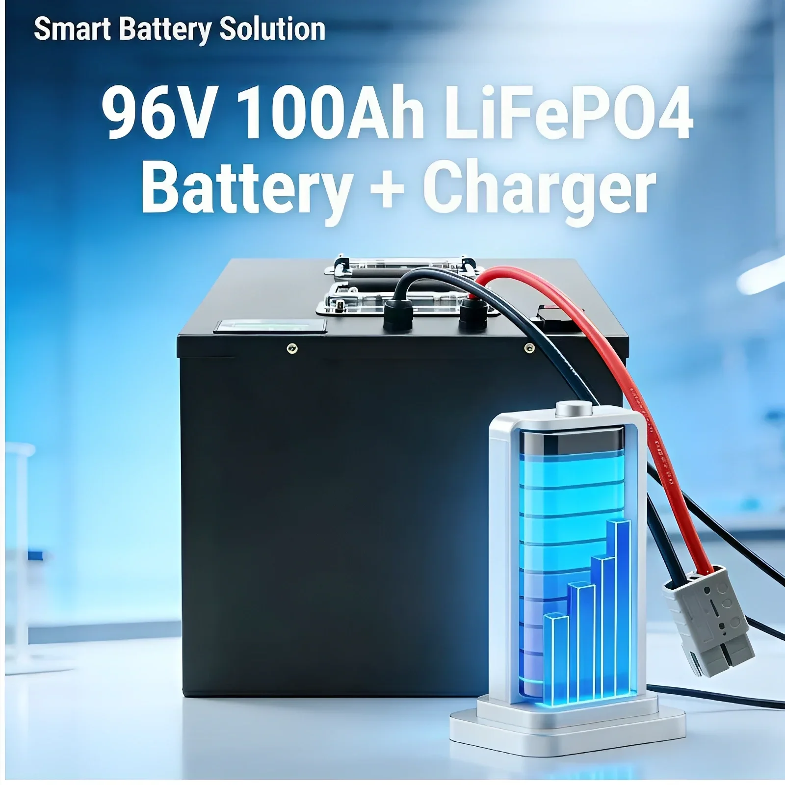 96V 100Ah 32S LiFePO4 Battery Pack w/BMS + 10A Charger – 8000W Monster Power Core for AGVs, Inverters, Scooters, Motorcycles, F