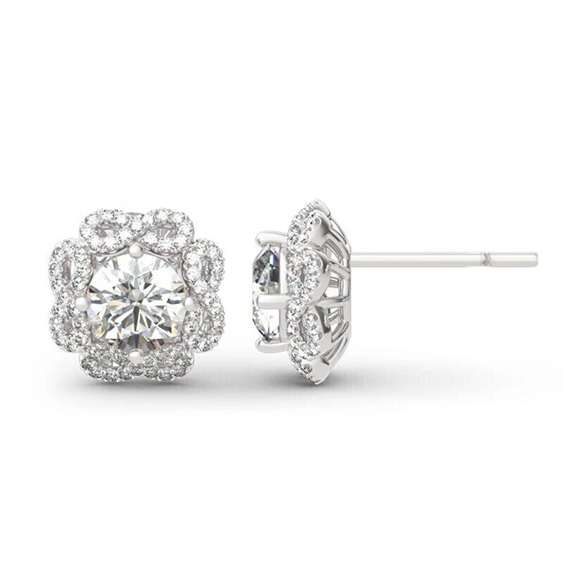 Huitan Gorgeous Flower-shaped Stud Earrings for Women Aesthetic Crystal Accessories Wedding Party Luxury Trendy Female Jewelry