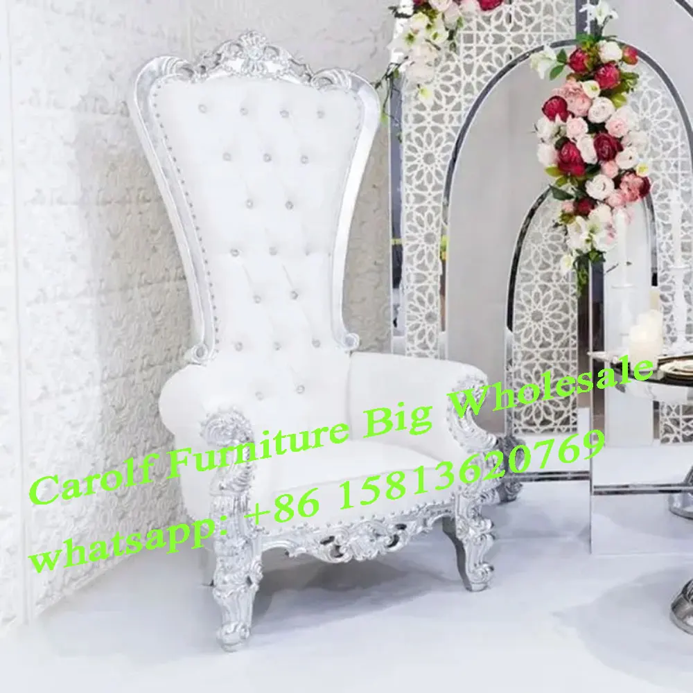 

Luxury king and queen high back silver white royal king high back throne chairs wedding for hotel used